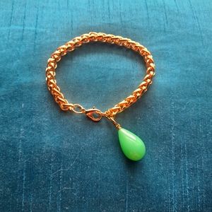Gold Plated  jade drop charm chain bracelet